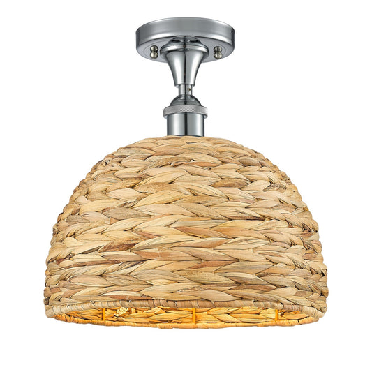 Innovations Woven Rattan 12in 1-Light Semi-Flush Mount | Industrial Polished Chrome and Natural Rattan | Hallway & Entryway | Model 616-1F-PC-RBD-12-NAT