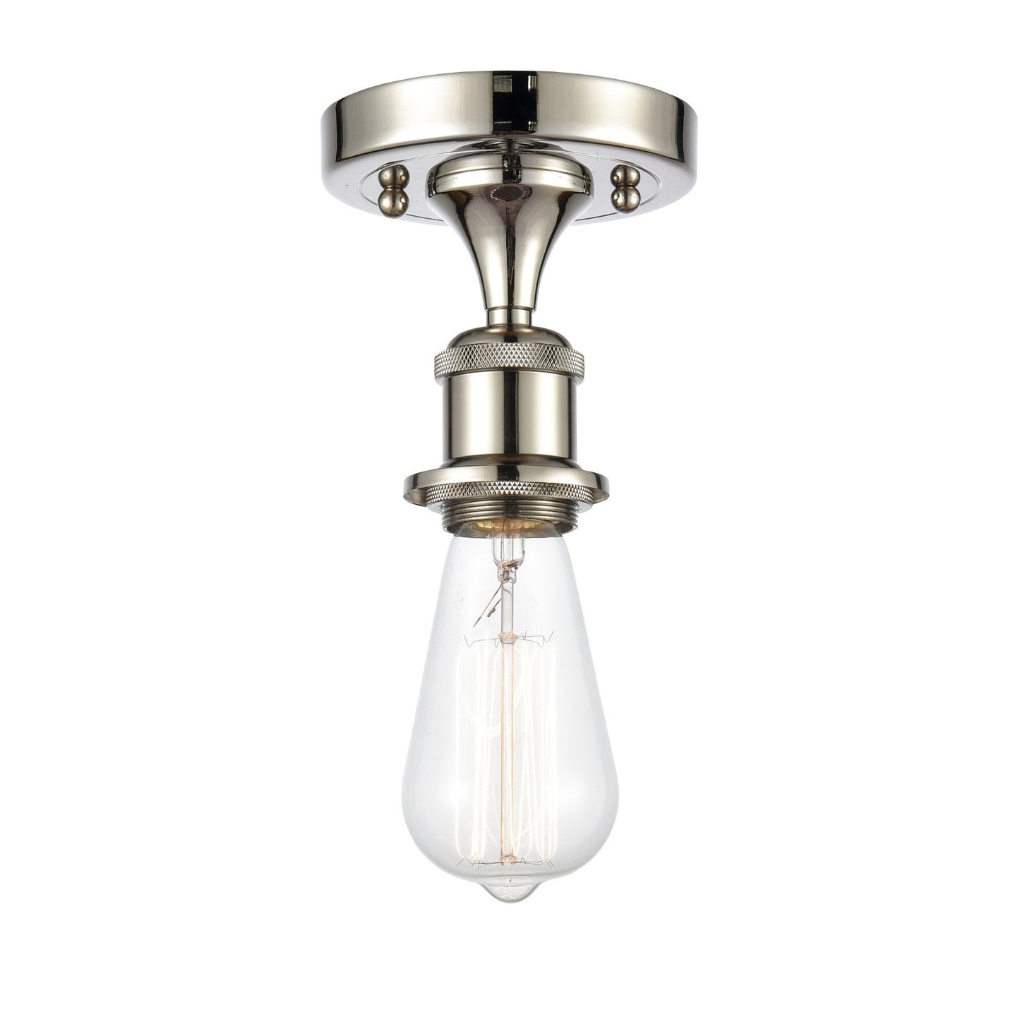 Innovations Bare Bulb 1-Light 4.5in Semi-Flush Mount | Industrial Farmhouse Polished Nickel Steel and Cast Brass | Entryway & Hallway | Model 616-1F-PN