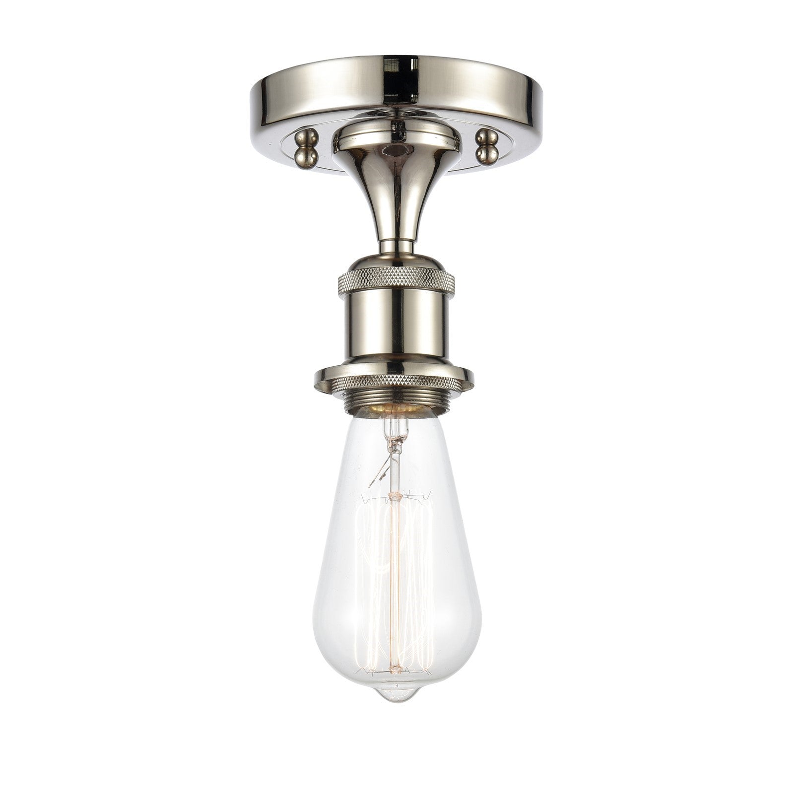 Innovations Bare Bulb 1-Light 4.5in Semi-Flush Mount | Industrial Farmhouse Polished Nickel Steel and Cast Brass | Entryway & Hallway | Model 616-1F-PN