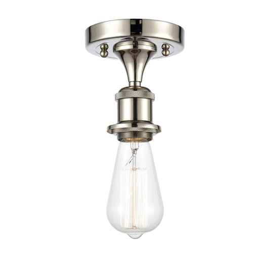 Innovations Bare Bulb 1-Light 4.5in Semi-Flush Mount | Industrial Farmhouse Polished Nickel Steel and Cast Brass | Entryway & Hallway | Model 616-1F-PN