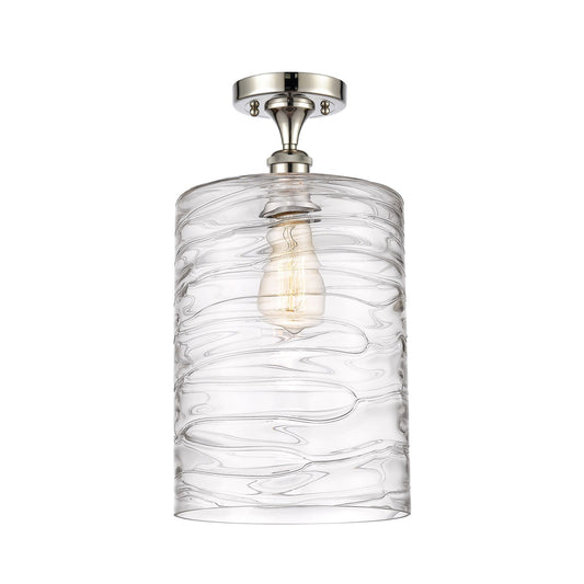 Innovations Cobbleskill 9in 1-Light Semi-Flush | Art Nouveau Polished Nickel Steel and Deco Swirl Clear Glass | Entryway & | Model 616-1F-PN-G1113-L