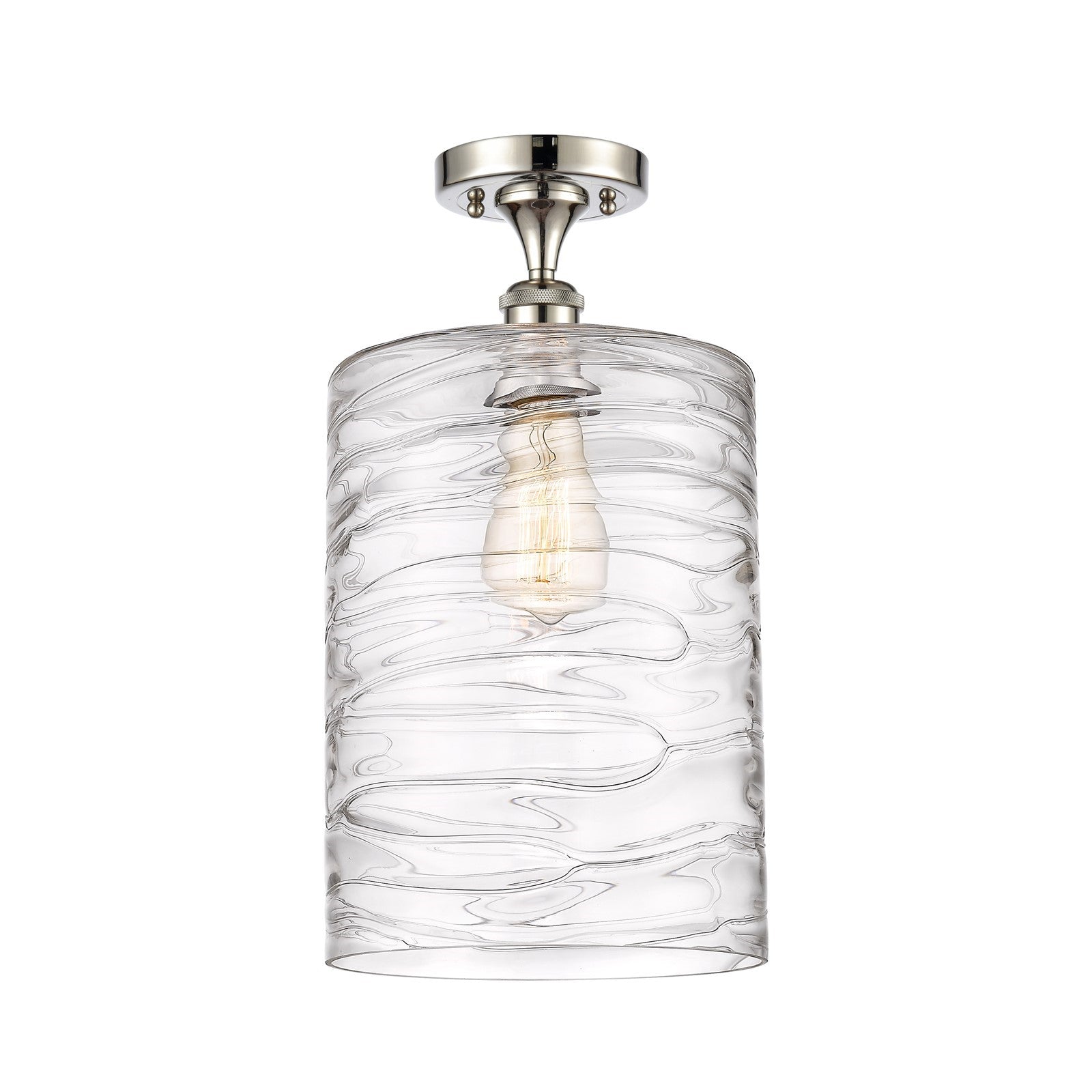 Innovations Cobbleskill 9in 1-Light Semi-Flush | Art Nouveau Polished Nickel Steel and Deco Swirl Clear Glass | Entryway & | Model 616-1F-PN-G1113-L