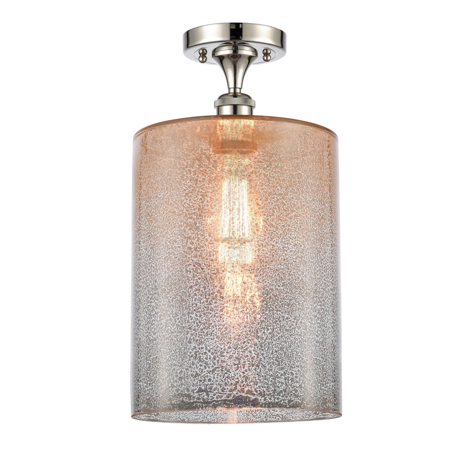Innovations Cobbleskill 9in 1-Light Semi-Flush | Industrial Polished Nickel and Mercury Glass Drum Shade | Entryway & Hallway | 9 | Model 616-1F-PN-G116-L