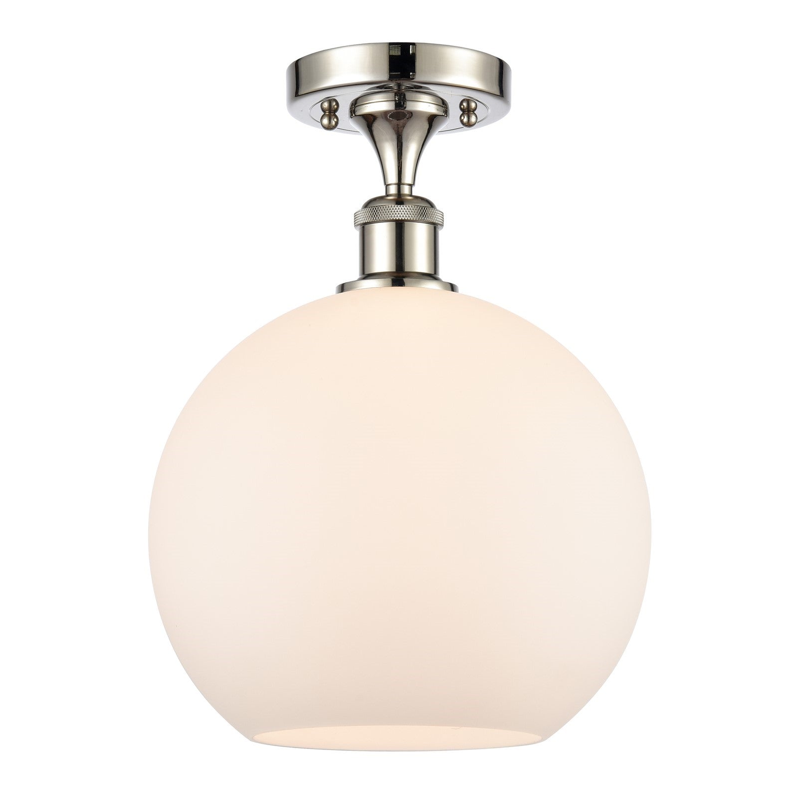 Innovations Athens 10in 1-Light Semi-Flush Mount | Industrial Polished Nickel Steel and Matte White Glass | Entryway & Hallway | Model 616-1F-PN-G121-10