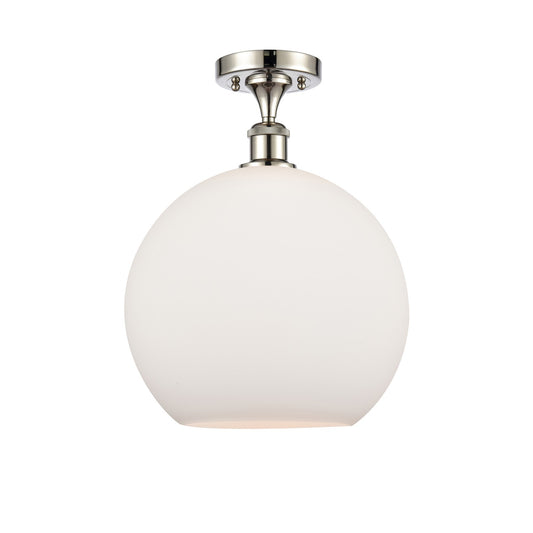 Innovations Athens 12in 1-Light Semi-Flush Mount | Industrial Polished Nickel and Matte White Glass | Entryway & Hallway | 11.75 | Model 616-1F-PN-G121-12