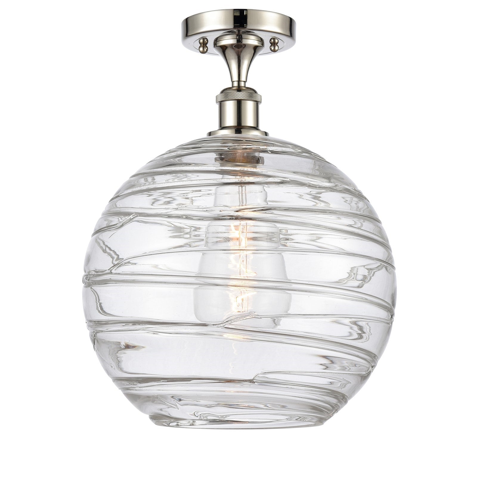 Innovations Athens Deco Swirl 12in 1-Light Semi-Flush Mount | Industrial Polished Nickel Steel and Clear Glass | Indoor | Model 616-1F-PN-G1213-12CL
