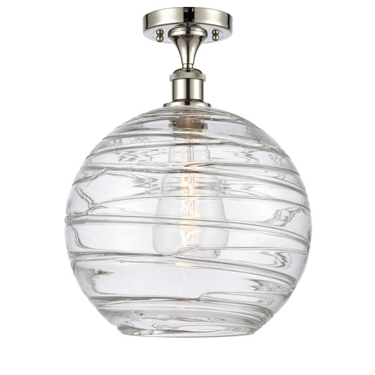 Innovations Athens Deco Swirl 12in 1-Light Semi-Flush Mount | Industrial Polished Nickel Steel and Clear Glass | Indoor | Model 616-1F-PN-G1213-12CL