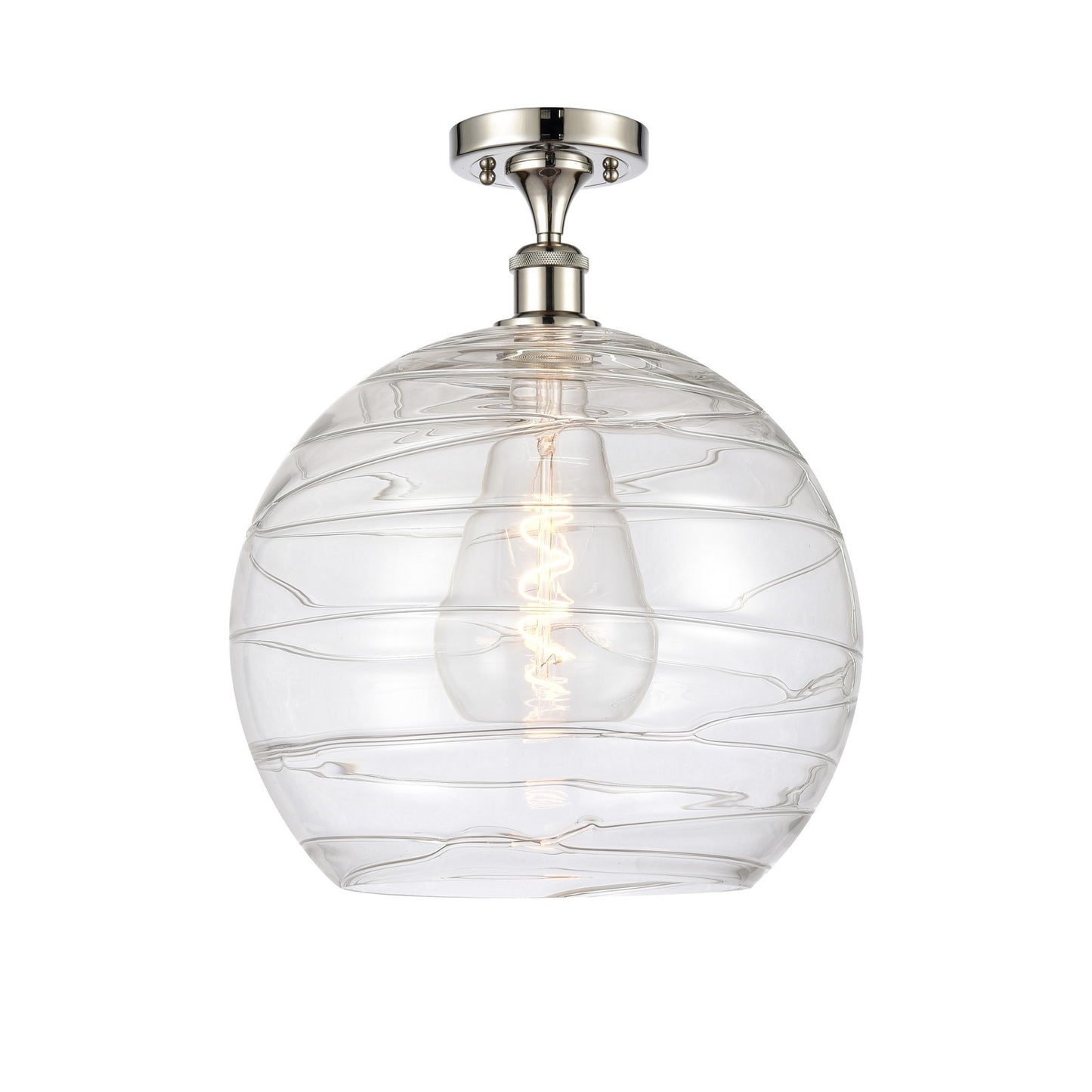 Innovations Athens Deco Swirl 14in 1-Light Semi-Flush Mount | Industrial Modern Polished Nickel and Clear Deco Swirl Glass | Model 616-1F-PN-G1213-14CL