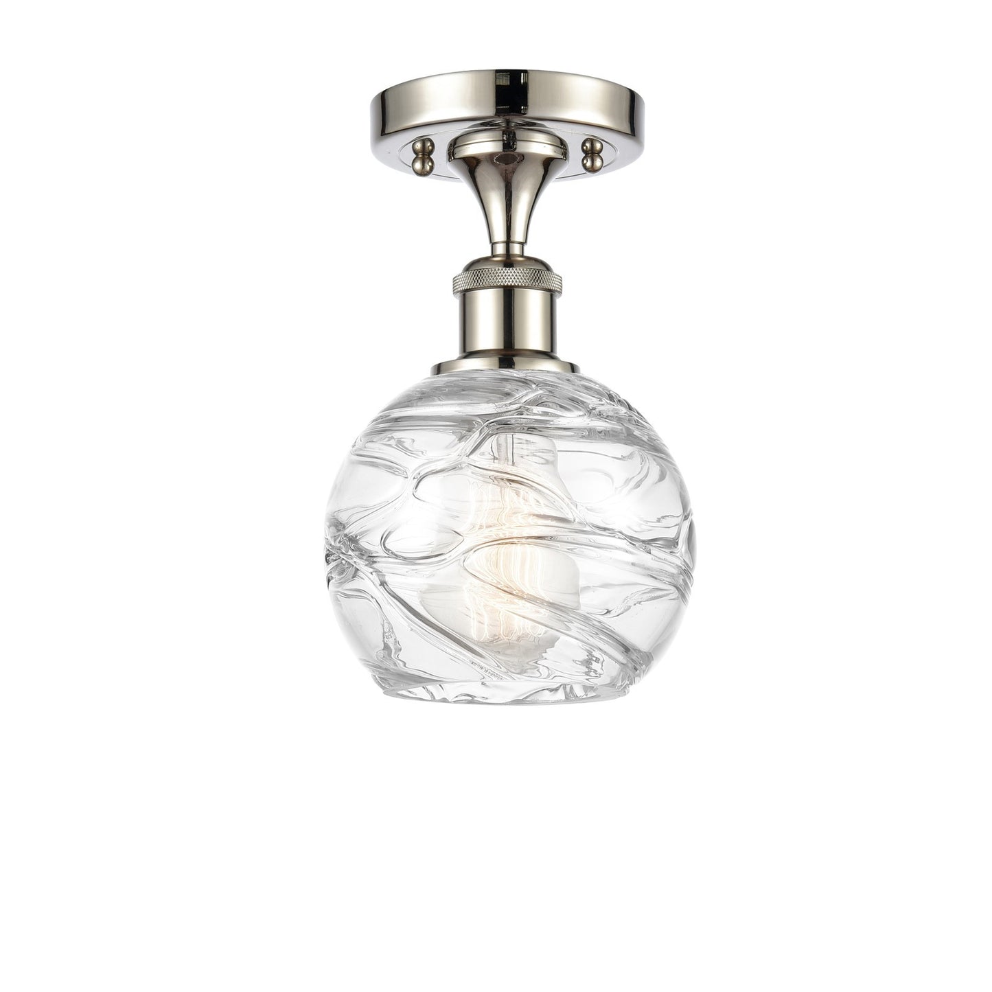 Innovations Athens Deco Swirl 6in 1-Light Semi-Flush Mount | Industrial Polished Nickel Steel and Clear Deco Swirl Glass | Model 616-1F-PN-G1213-6CL