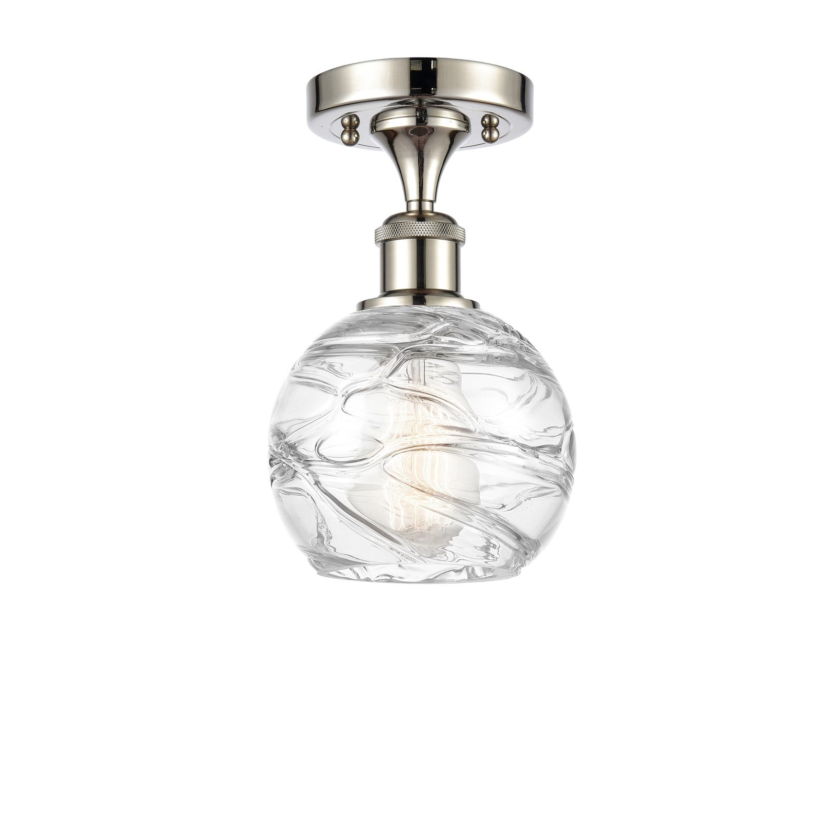 Innovations Athens Deco Swirl 6in 1-Light Semi-Flush Mount | Industrial Polished Nickel Steel and Clear Deco Swirl Glass | Model 616-1F-PN-G1213-6CL
