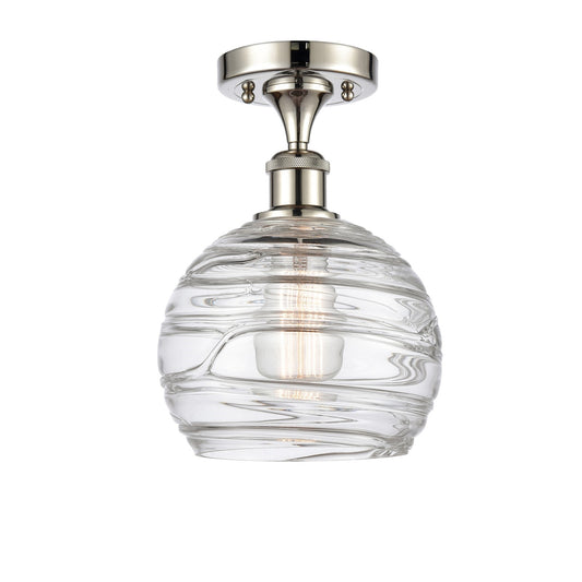 Innovations Athens Deco Swirl 8in 1-Light Semi-Flush Mount | Industrial Modern Polished Nickel and Clear Deco Swirl Glass | Model 616-1F-PN-G1213-8CL