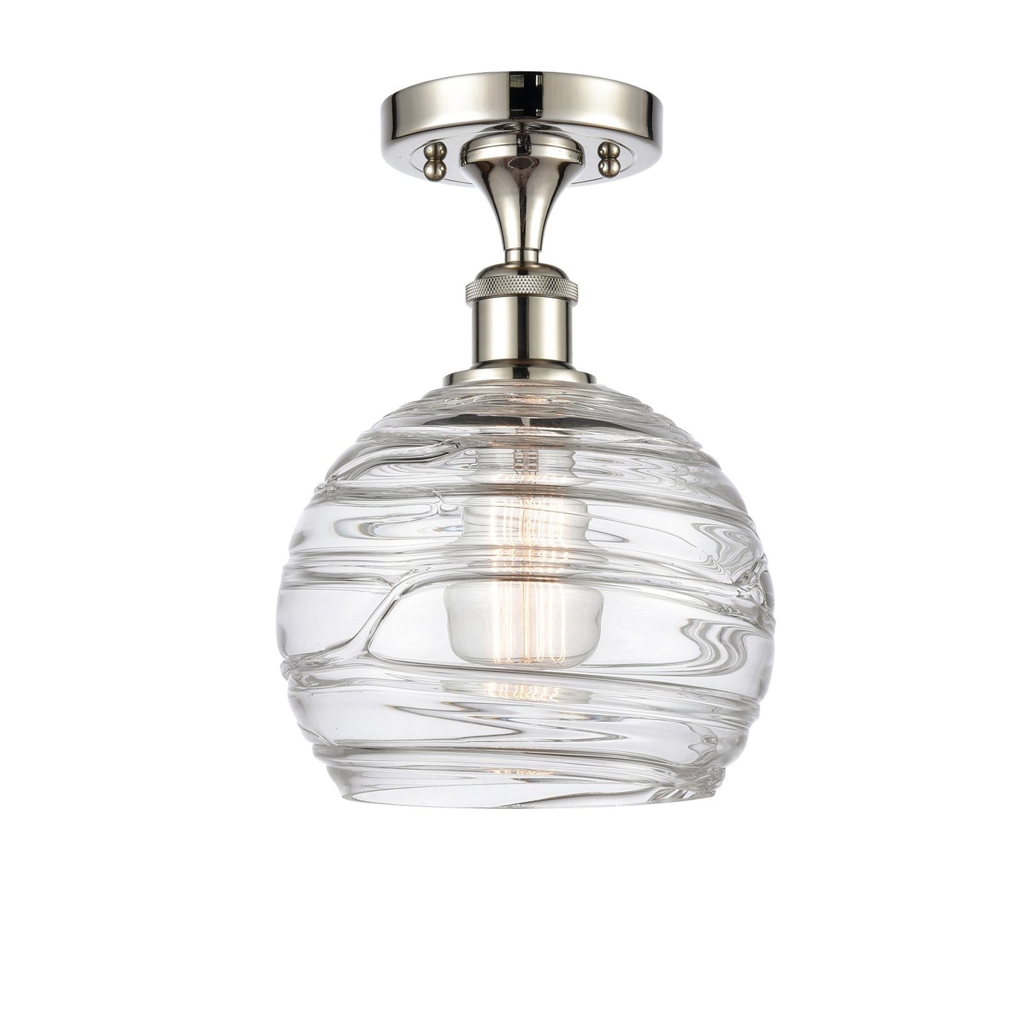 Innovations Athens Deco Swirl 8in 1-Light Semi-Flush Mount | Industrial Modern Polished Nickel and Clear Deco Swirl Glass | Model 616-1F-PN-G1213-8CL