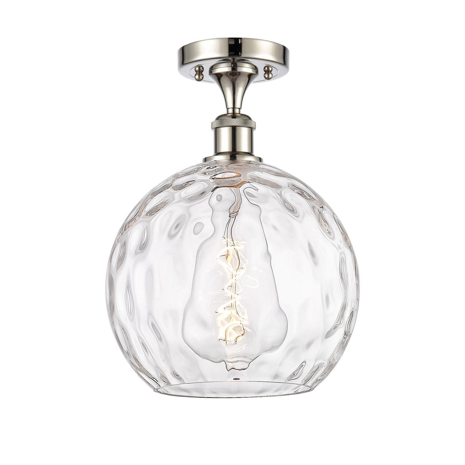 Innovations Athens Water Glass 10in 1-Light Semi-Flush Mount | Industrial Polished Nickel and Clear Glass | Entryway & Hallway | Model 616-1F-PN-G1215-10