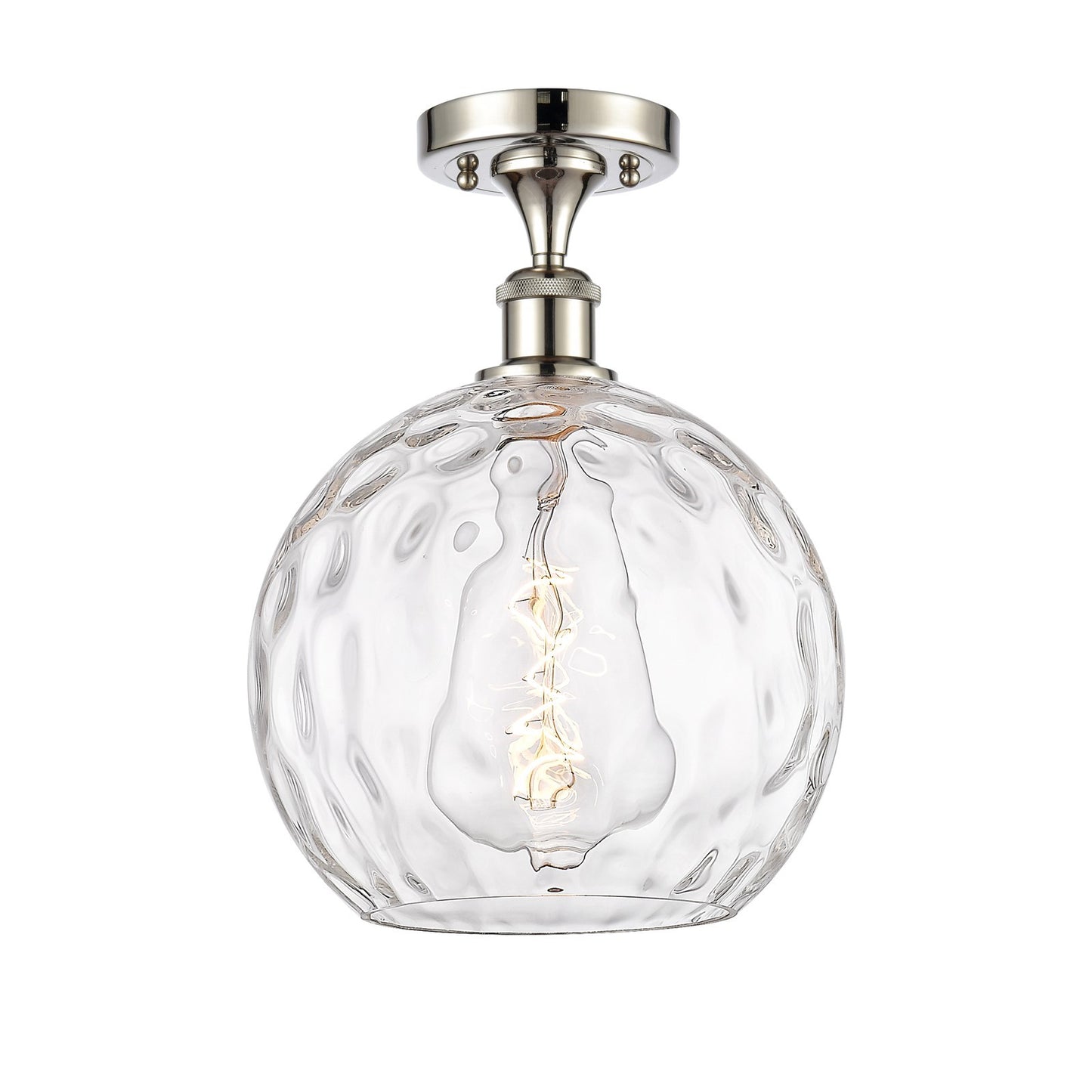 Innovations Athens Water Glass 10in 1-Light Semi-Flush Mount | Industrial Polished Nickel and Clear Glass | Entryway & Hallway | Model 616-1F-PN-G1215-10