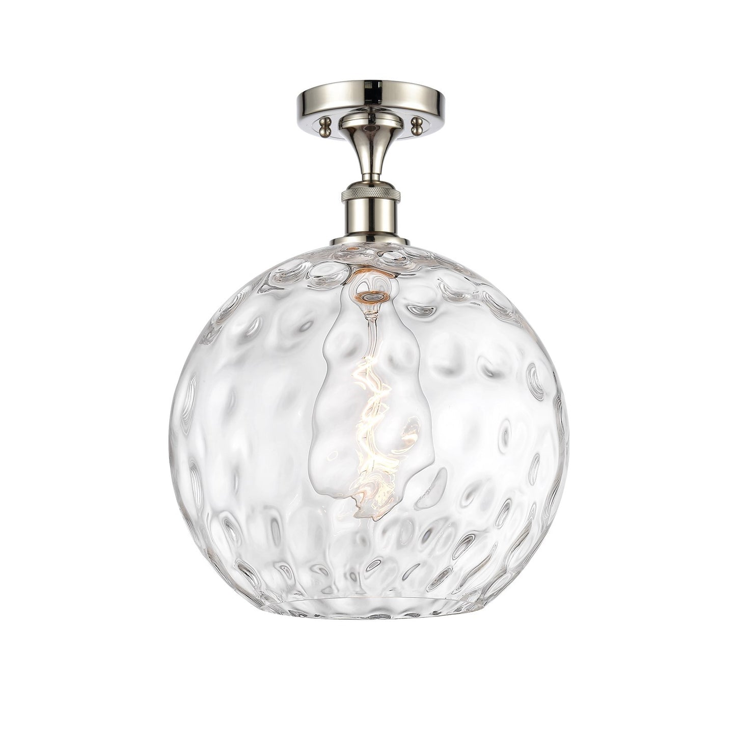 Innovations Athens Water Glass 12in 1-Light Semi-Flush Mount | Industrial Polished Nickel Steel and Clear Water Glass | Model 616-1F-PN-G1215-12