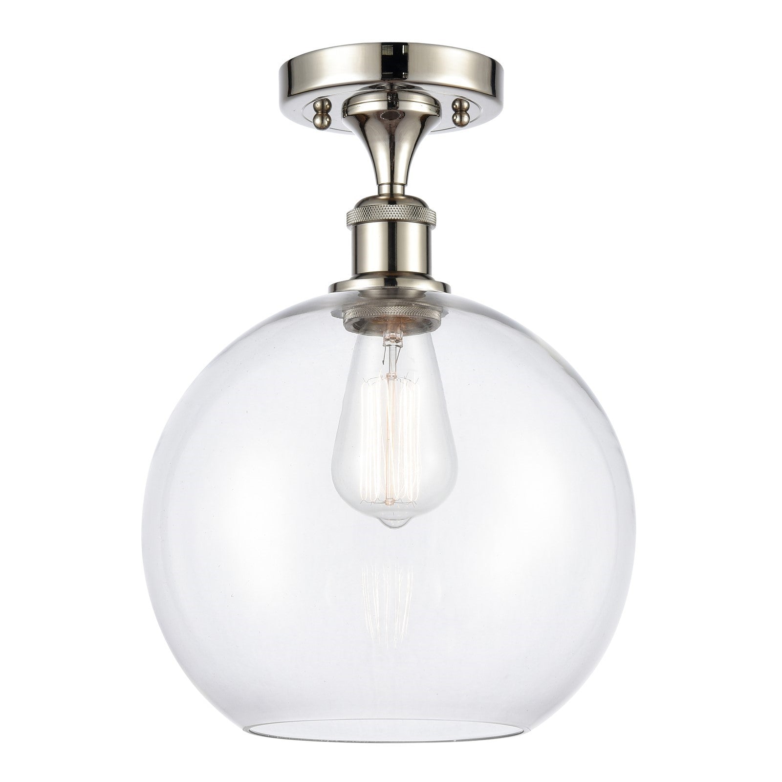 Innovations Athens 10in 1-Light Semi-Flush Mount | Industrial Polished Nickel and Clear Glass | Damp-Rated Hallway & Entryway | Model 616-1F-PN-G122-10