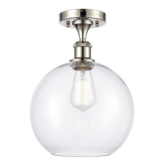 Innovations Athens 10in 1-Light Semi-Flush Mount | Industrial Polished Nickel and Clear Glass | Damp-Rated Hallway & Entryway | Model 616-1F-PN-G122-10