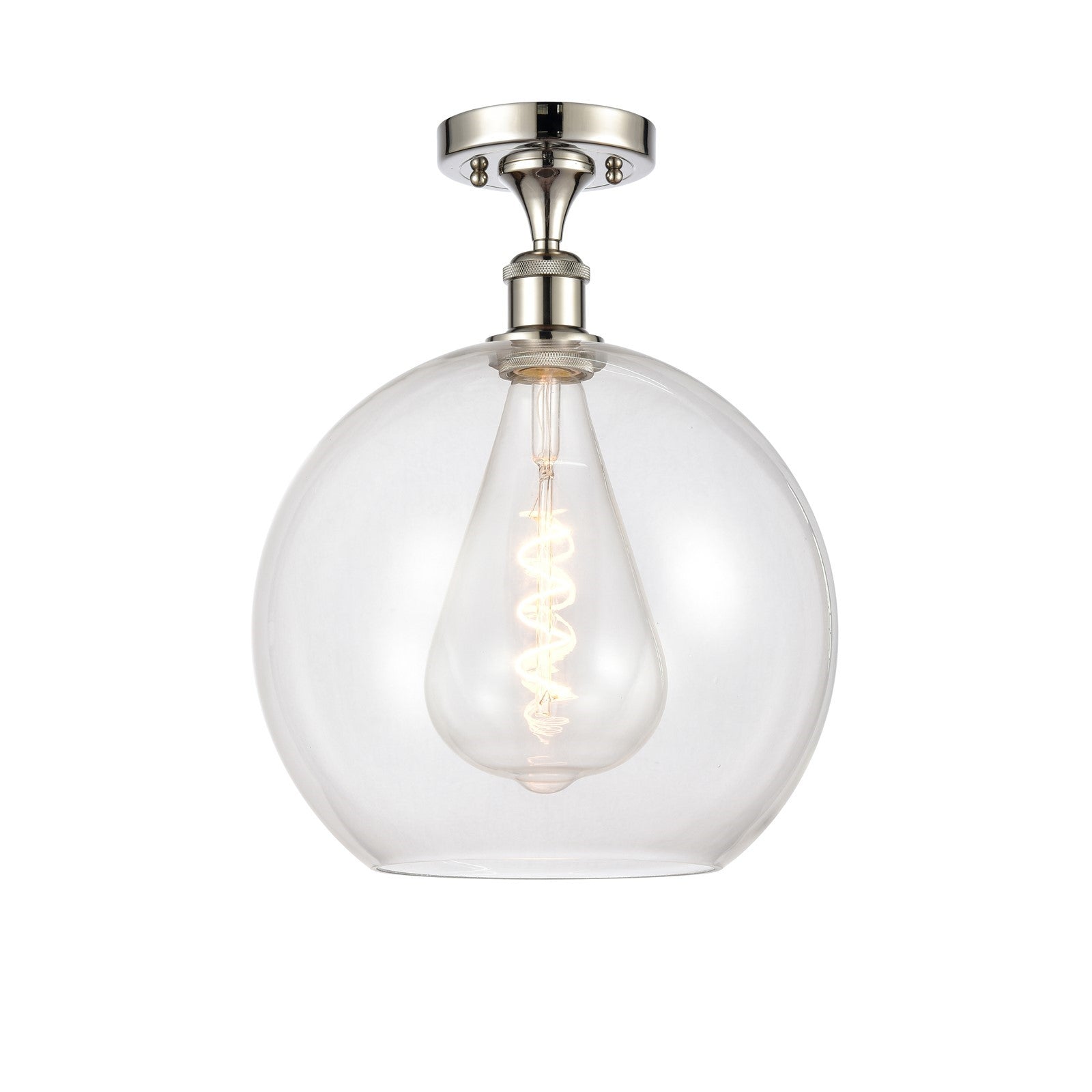 Innovations Athens 12in 1-Light Semi-Flush Mount | Industrial Polished Nickel Steel and Clear Glass | Entryway & Hallway | 11.75 | Model 616-1F-PN-G122-12