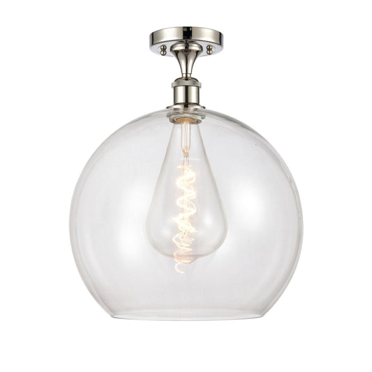 Innovations Athens 14in 1-Light Semi-Flush Mount | Industrial Modern Contempo Polished Nickel and Clear Glass | Damp Location | Model 616-1F-PN-G122-14