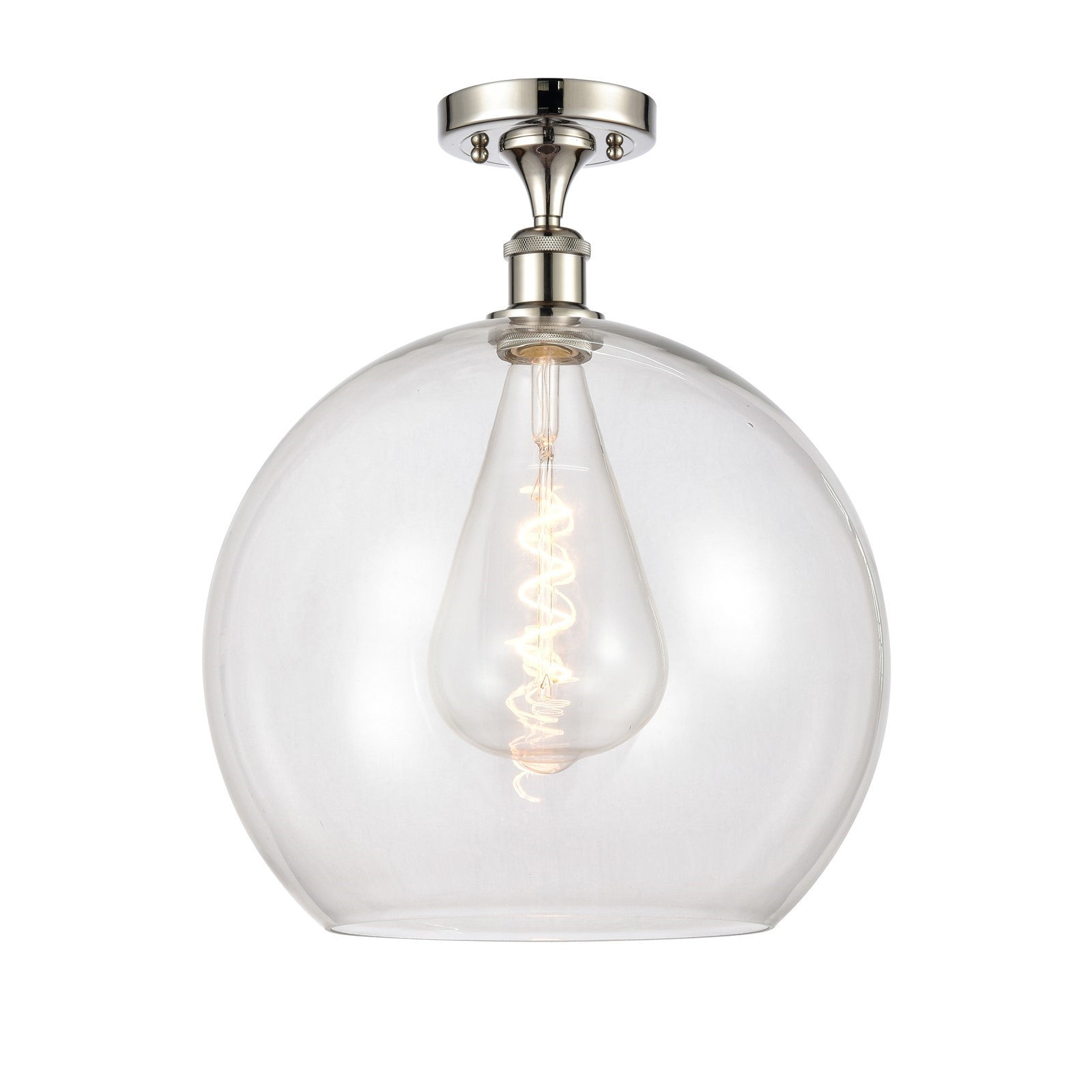 Innovations Athens 14in 1-Light Semi-Flush Mount | Industrial Modern Contempo Polished Nickel and Clear Glass | Damp Location | Model 616-1F-PN-G122-14