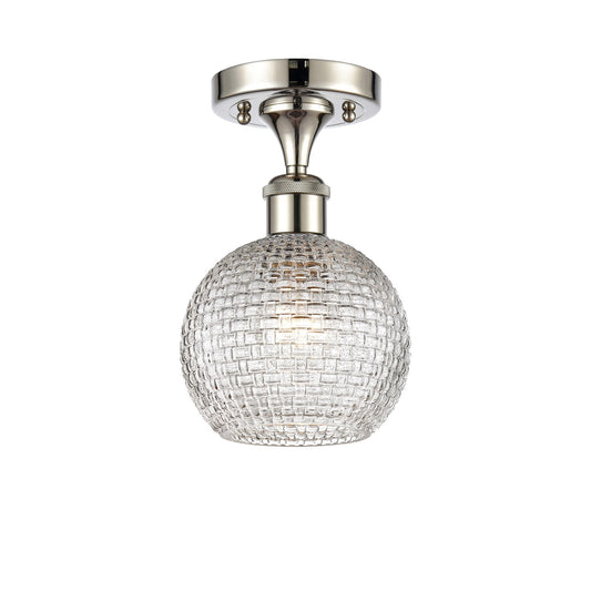 Innovations Athens 6in 1-Light Semi-Flush Mount | Modern Farmhouse Polished Nickel and Clear Basket Weave Glass | Entryway & | Model 616-1F-PN-G122C-6CL