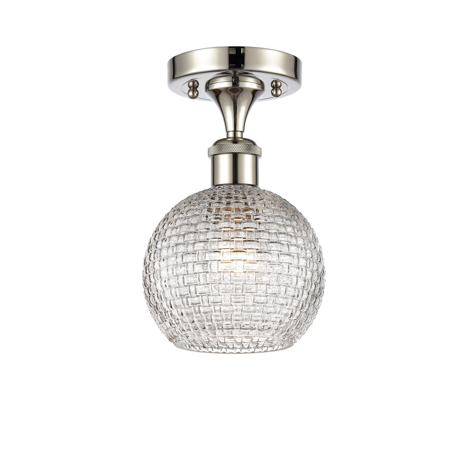 Innovations Athens 6in 1-Light Semi-Flush Mount | Modern Farmhouse Polished Nickel and Clear Basket Weave Glass | Entryway & | Model 616-1F-PN-G122C-6CL