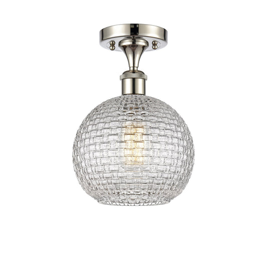 Innovations Athens 8in 1-Light Semi-Flush Mount | Modern Farmhouse Polished Nickel and Clear Basket Weave Glass | Entryway & | Model 616-1F-PN-G122C-8CL