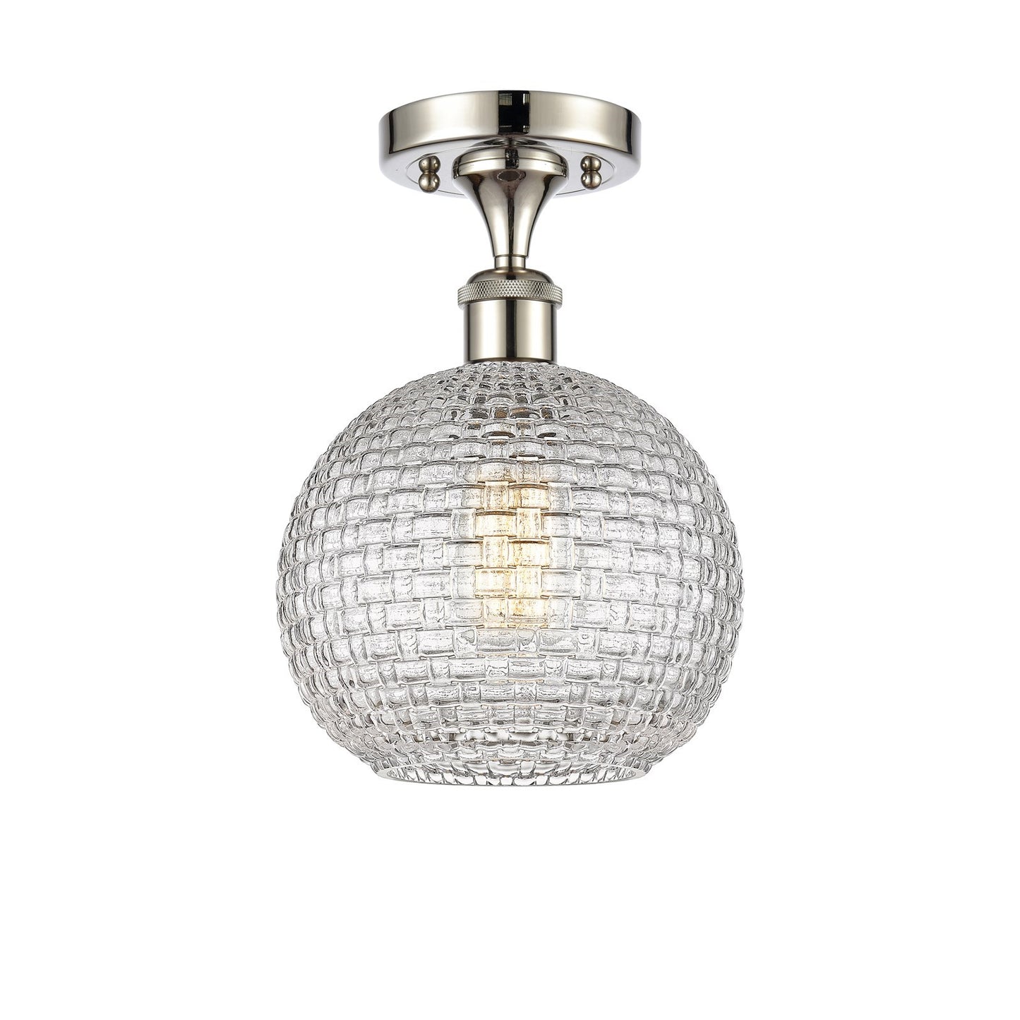 Innovations Athens 8in 1-Light Semi-Flush Mount | Modern Farmhouse Polished Nickel and Clear Basket Weave Glass | Entryway & | Model 616-1F-PN-G122C-8CL