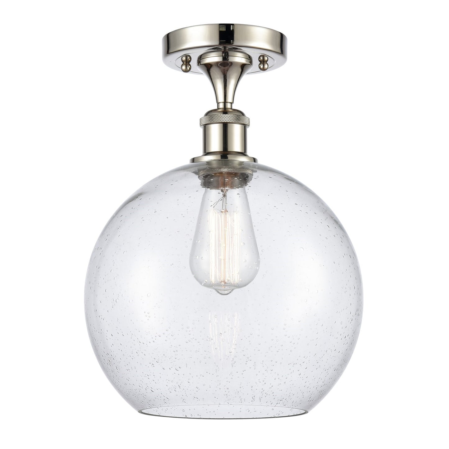 Innovations Athens 10in 1-Light Semi-Flush Mount | Industrial Polished Nickel and Seedy Glass | Entryway & Hallway | 10 x 14.25 | Model 616-1F-PN-G124-10
