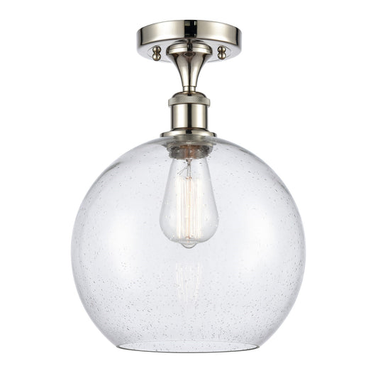 Innovations Athens 10in 1-Light Semi-Flush Mount | Industrial Polished Nickel and Seedy Glass | Entryway & Hallway | 10 x 14.25 | Model 616-1F-PN-G124-10