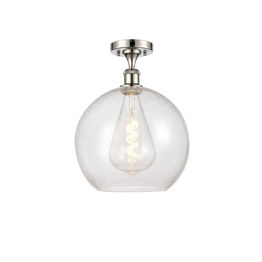 Innovations Athens 12in 1-Light Semi-Flush Mount | Industrial Polished Nickel and Seedy Glass | Kitchen & Hallway | 11.75 x | Model 616-1F-PN-G124-12