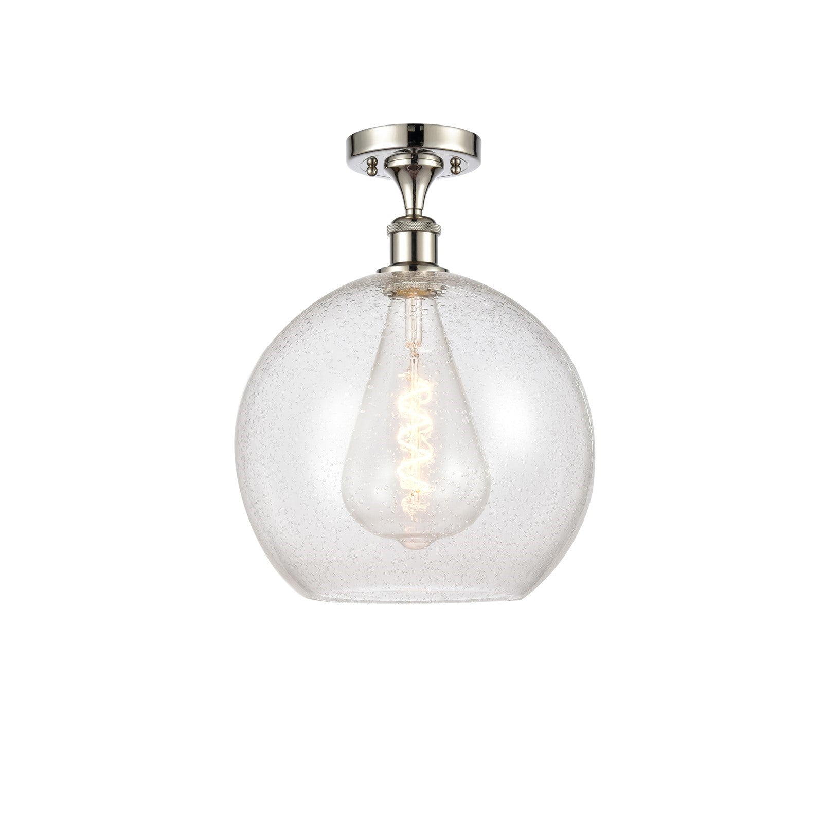 Innovations Athens 12in 1-Light Semi-Flush Mount | Industrial Polished Nickel and Seedy Glass | Kitchen & Hallway | 11.75 x | Model 616-1F-PN-G124-12