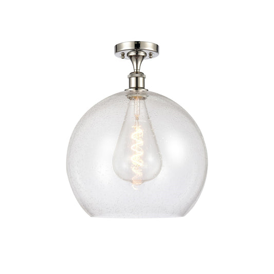 Innovations Athens 14in 1-Light Semi-Flush | Industrial Modern Polished Nickel Steel and Seedy Glass | Entryway & Hallway | Model 616-1F-PN-G124-14