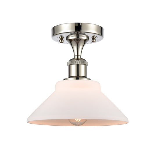 Innovations Orwell 8in 1-Light Semi-Flush Mount | Industrial Polished Nickel and Matte White Glass | Entryway & Hallway | 8.38 x | Model 616-1F-PN-G131