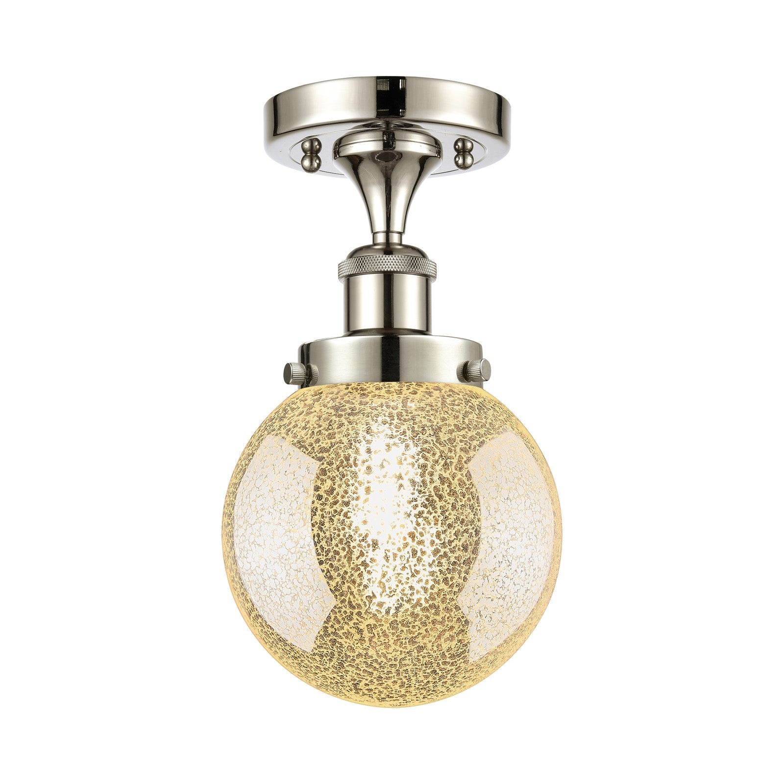 Innovations Beacon 6in 1-Light Semi-Flush Mount | Industrial Polished Nickel Steel and Mercury Glass Globe | Damp-Rated Entryway | Model 616-1F-PN-G208-6