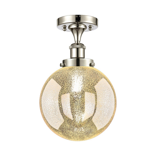 Innovations Beacon 8in 1-Light Semi-Flush Mount | Industrial Polished Nickel Steel and Mercury Glass | Damp-Rated Hallway & | Model 616-1F-PN-G208-8