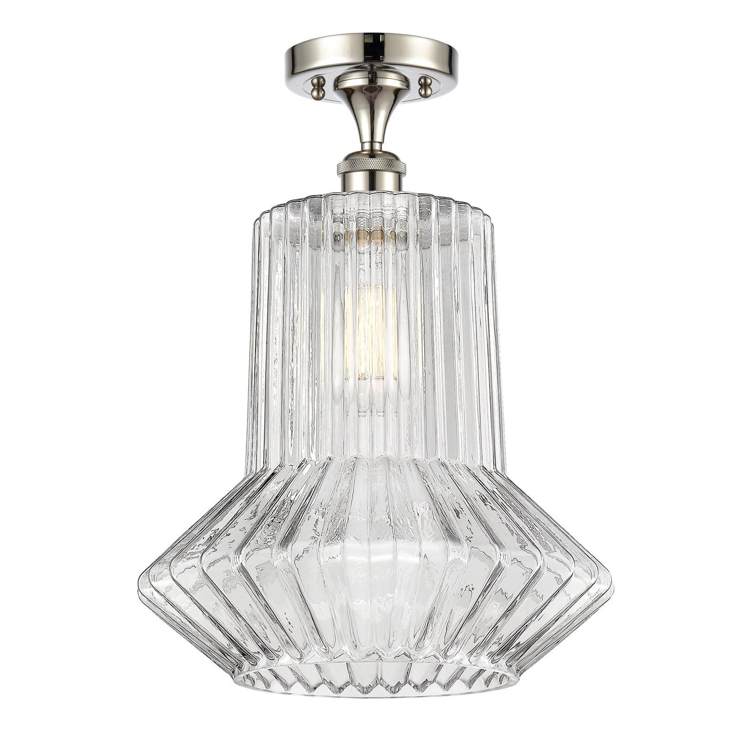 Innovations Springwater 12in 1-Light Semi-Flush Mount | Art Nouveau Industrial Polished Nickel Steel and Clear Fluted Glass | Model 616-1F-PN-G212