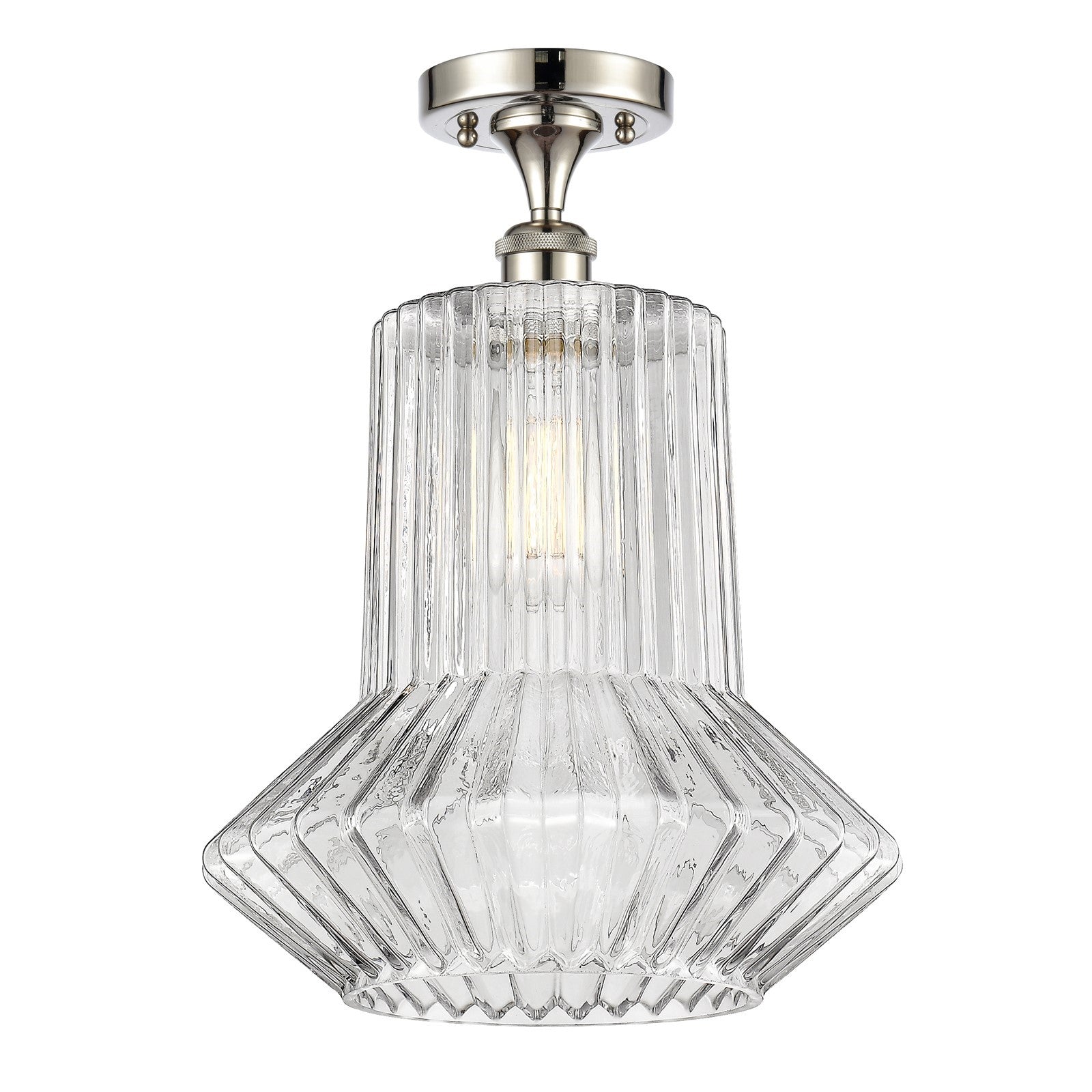 Innovations Springwater 12in 1-Light Semi-Flush Mount | Art Nouveau Industrial Polished Nickel Steel and Clear Fluted Glass | Model 616-1F-PN-G212