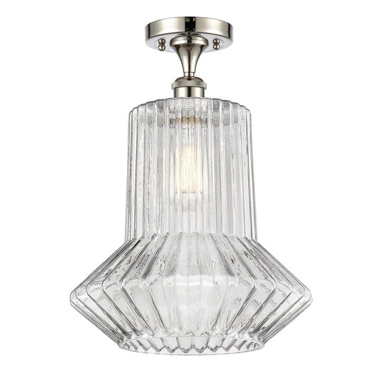 Innovations Springwater 12in 1-Light Semi-Flush Mount | Art Nouveau Industrial Polished Nickel Steel and Clear Fluted Glass | Model 616-1F-PN-G212