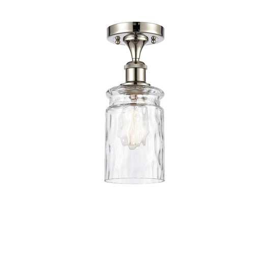Innovations Candor 1-Light 4.75in Semi-Flush Mount | Industrial Polished Nickel and Clear Waterglass Glass | Hallway & Bathroom | Model 616-1F-PN-G352