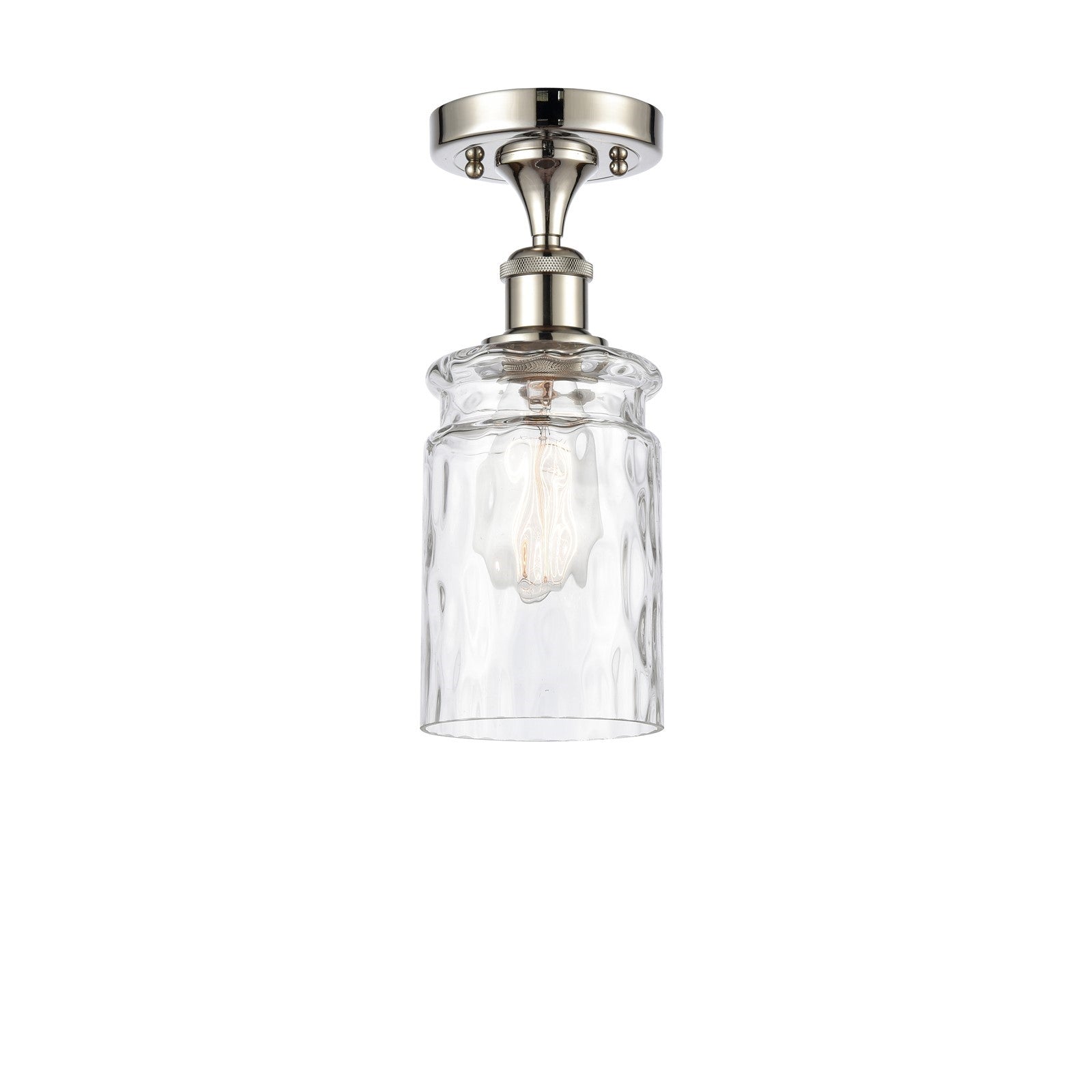 Innovations Candor 1-Light 4.75in Semi-Flush Mount | Industrial Polished Nickel and Clear Waterglass Glass | Hallway & Bathroom | Model 616-1F-PN-G352