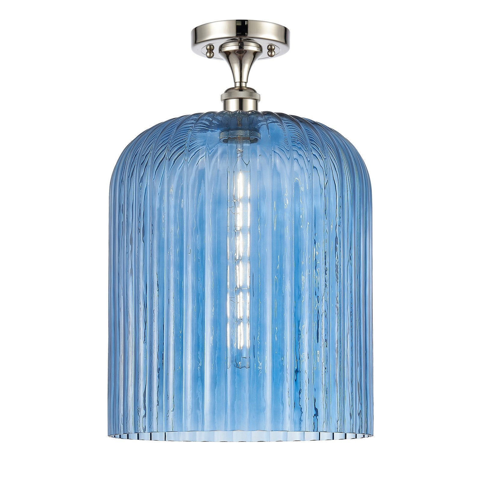 Innovations Bridal Veil 5in 1-Light Semi-Flush Mount | Art Nouveau Polished Nickel and Princess Blue Ribbed Glass | Damp-Rated | Model 616-1F-PN-G559-12BL