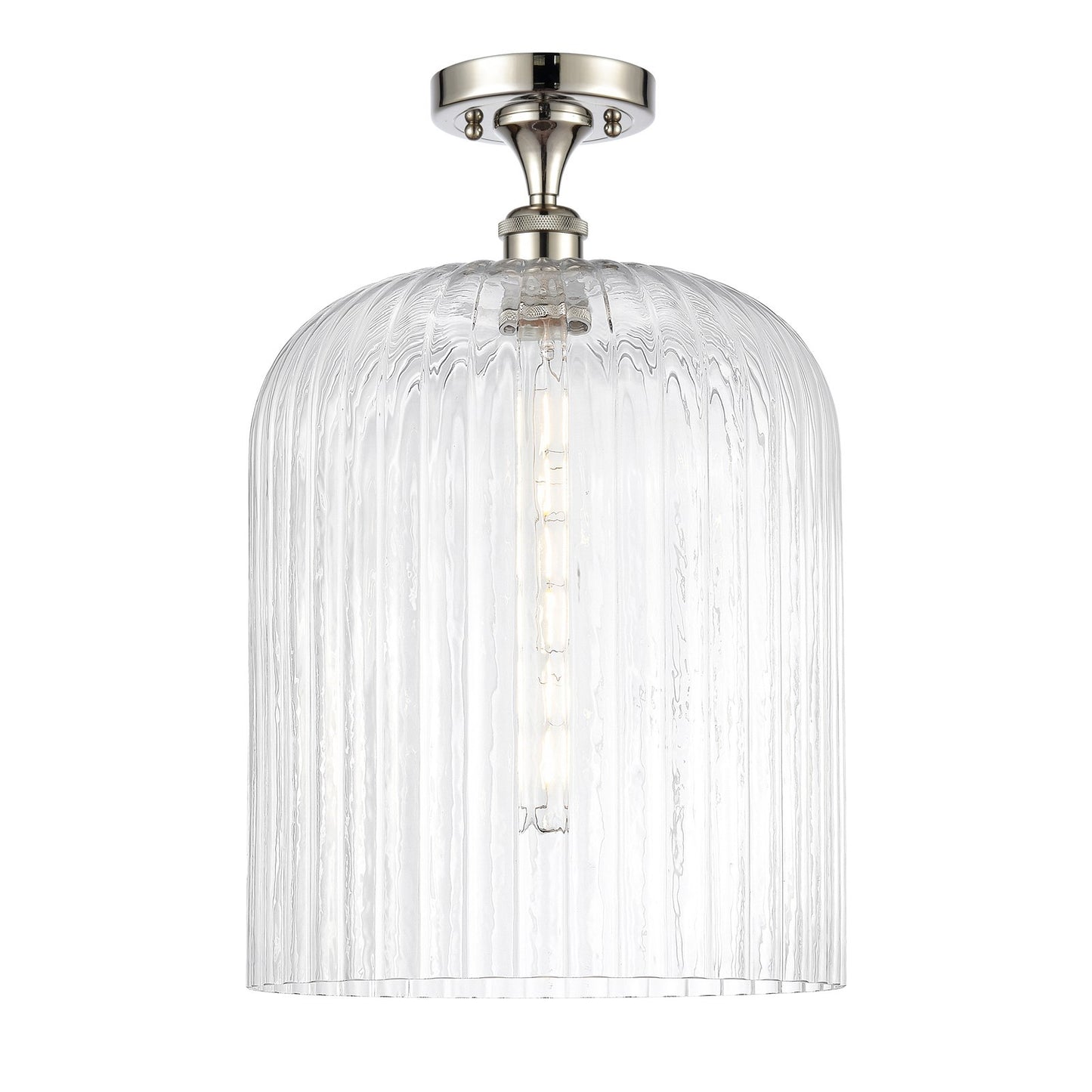 Innovations Bridal Veil 5in 1-Light Semi-Flush Mount | Art Nouveau Polished Nickel Steel and Clear Ribbed Glass | Damp-Rated | Model 616-1F-PN-G559-12CL