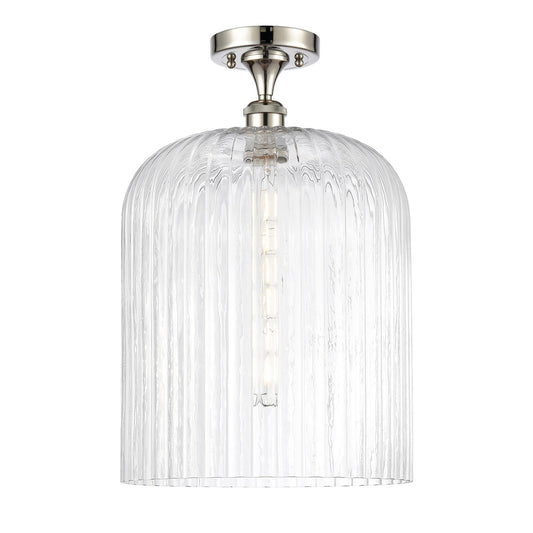 Innovations Bridal Veil 5in 1-Light Semi-Flush Mount | Art Nouveau Polished Nickel Steel and Clear Ribbed Glass | Damp-Rated | Model 616-1F-PN-G559-12CL