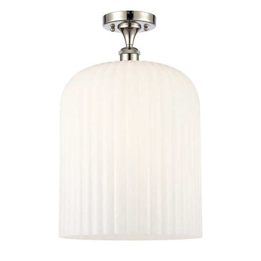 Innovations Bridal Veil 5in 1-Light Semi-Flush Mount | Art Nouveau Polished Nickel Steel and Gloss White Ribbed Glass | Model 616-1F-PN-G559-12GWH