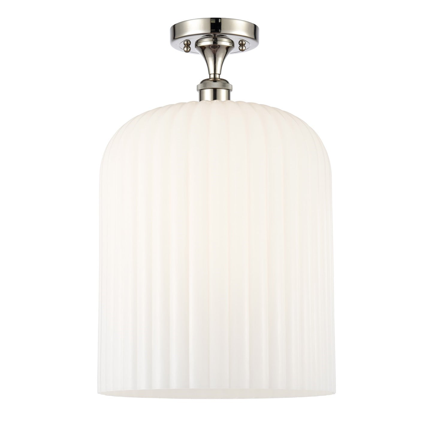 Innovations Bridal Veil 5in 1-Light Semi-Flush Mount | Art Nouveau Polished Nickel Steel and Gloss White Ribbed Glass | Model 616-1F-PN-G559-12GWH