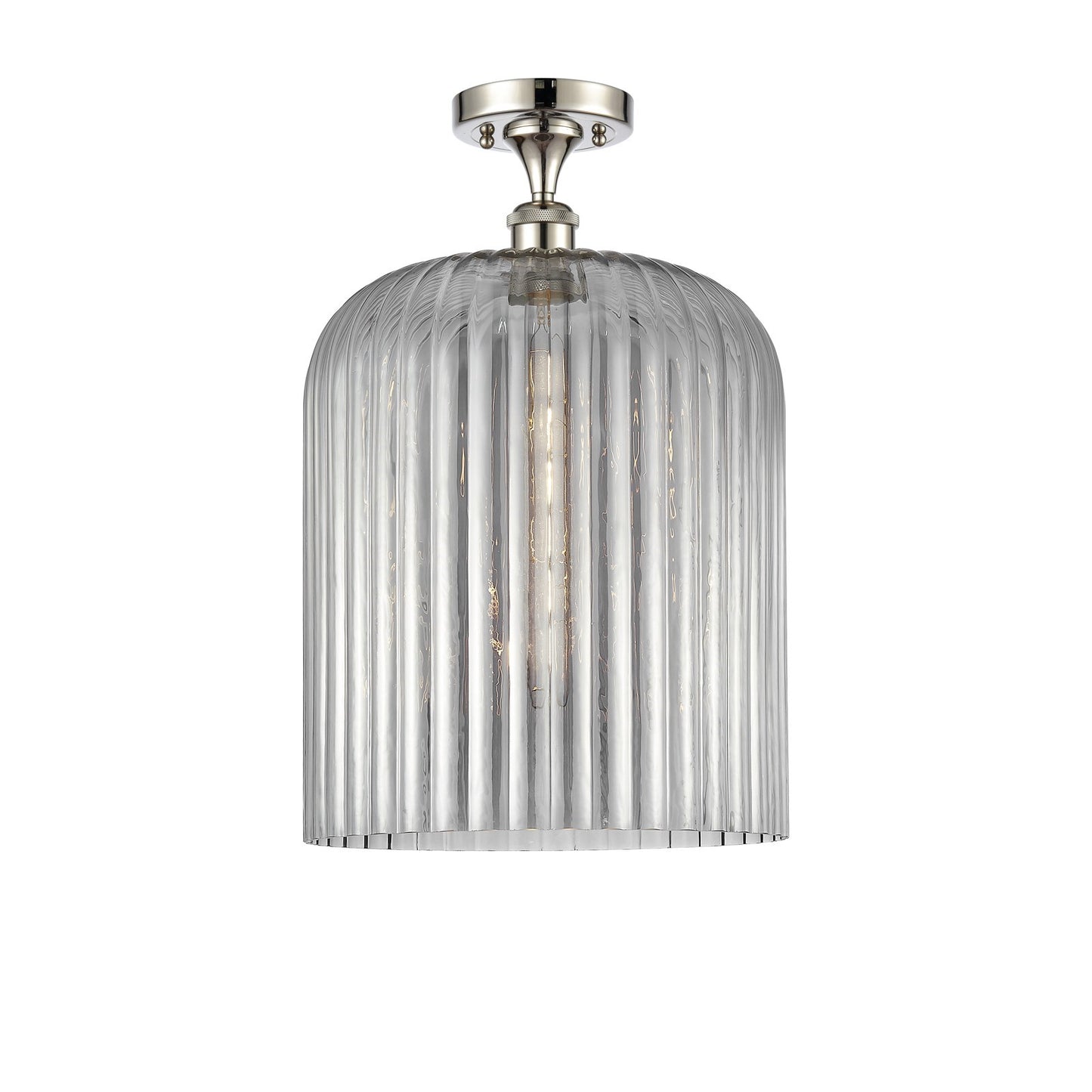 Innovations Bridal Veil 1-Light Semi-Flush Mount | Art Nouveau Polished Nickel and Light Smoke Ribbed Glass | Damp-Rated | Model 616-1F-PN-G559-12SM
