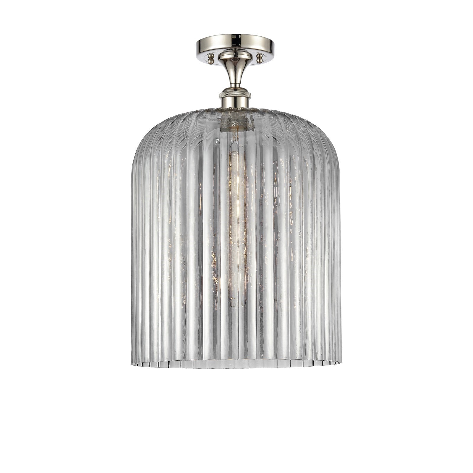 Innovations Bridal Veil 1-Light Semi-Flush Mount | Art Nouveau Polished Nickel and Light Smoke Ribbed Glass | Damp-Rated | Model 616-1F-PN-G559-12SM
