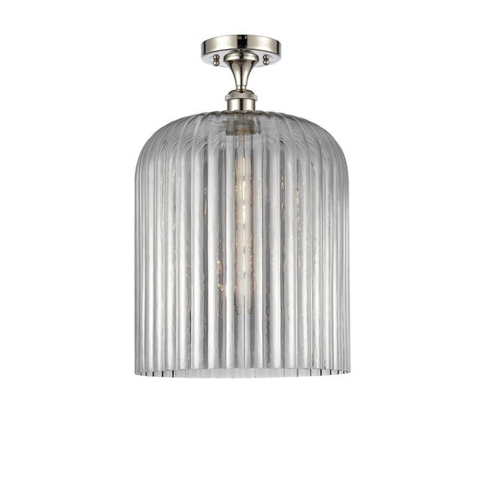 Innovations Bridal Veil 1-Light Semi-Flush Mount | Art Nouveau Polished Nickel and Light Smoke Ribbed Glass | Damp-Rated | Model 616-1F-PN-G559-12SM