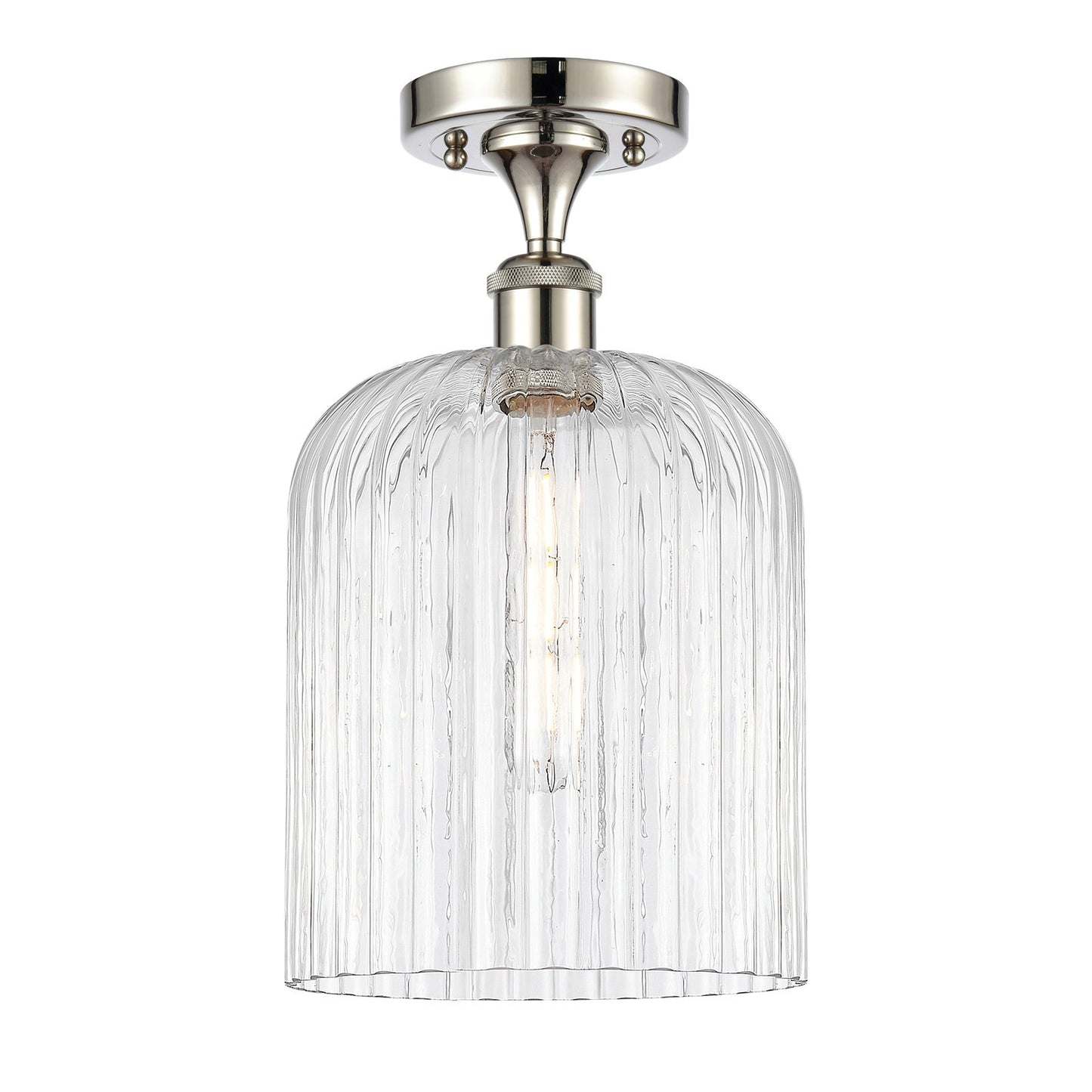 Innovations Bridal Veil 5in 1-Light Semi-Flush | Art Nouveau Industrial Polished Nickel Steel and Clear Ribbed Glass | Damp | Model 616-1F-PN-G559-8CL